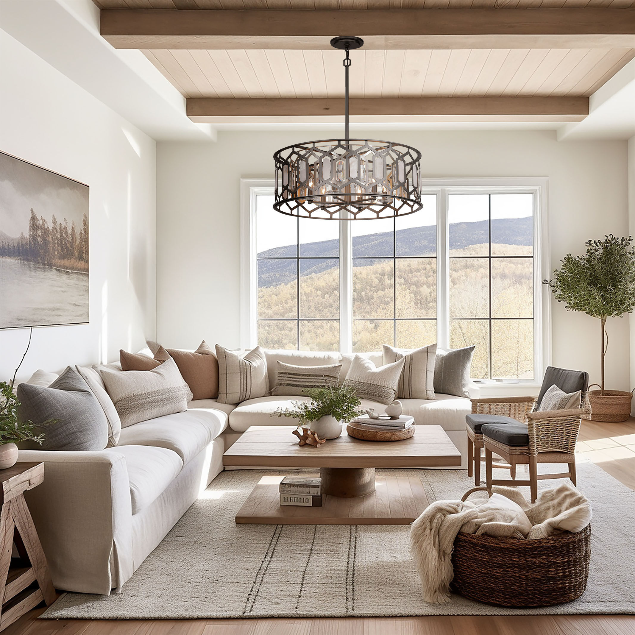 Hexly 6 Light 28 inch Bronze and Sultry Silver Pendant Ceiling Light